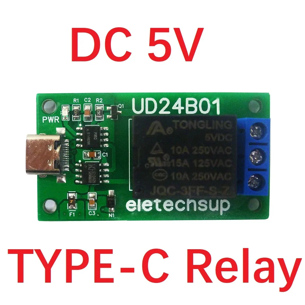 N229E01 UD24B01 1CH USB/TTL232 Relay Module – DC 5V/12V UART Serial Port Switch with Type-C for Arduino MEGA Raspberry Pi PC Control
