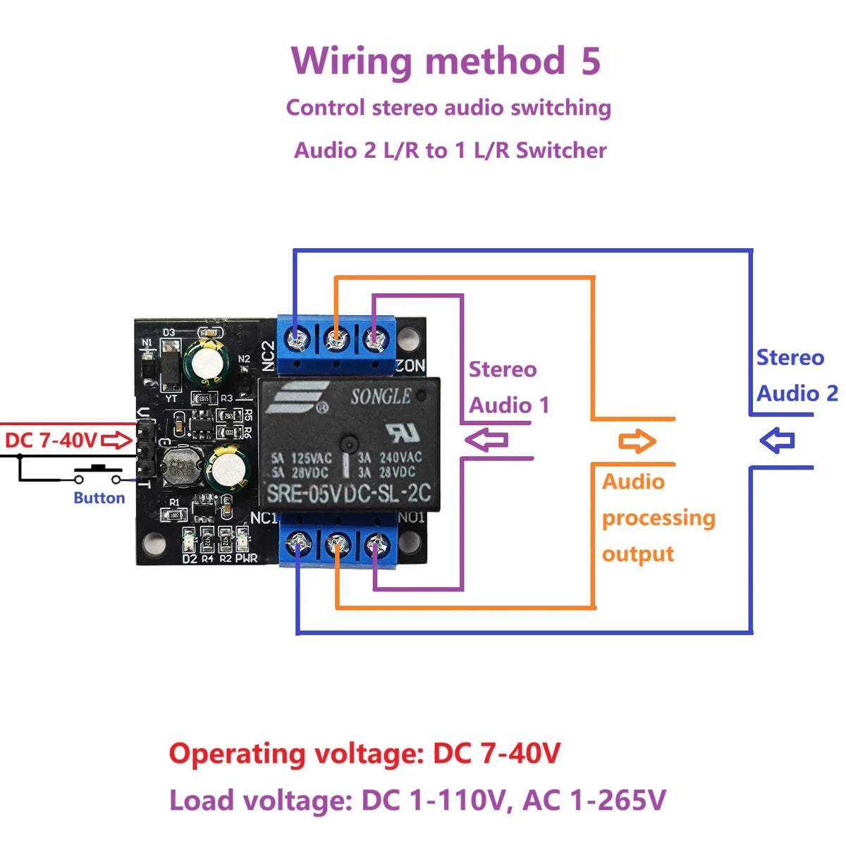 DR26F01 DPDT Self-Locking Relay Module – DC 7-40V 5A Bistable Latching Switch with Low Pulse Trigger for Motor Reverse Polarity Control