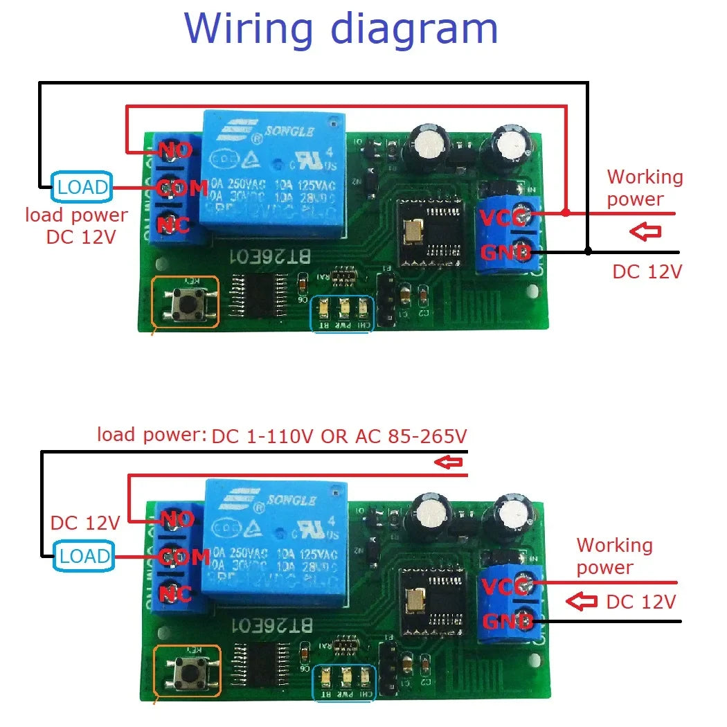 BT26E01 DC 12V Bluetooth BLE Relay Module – iOS Android Wireless Switch Board with 2.4G RF Remote Control for Smart Home IoT