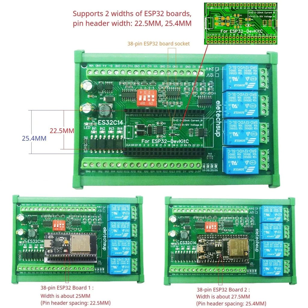 ES32C14 ESP32 Multifunction Expansion Board 2AO 2AI 4DI 4DO for Arduino WEB MQTT Ethernet Network Http