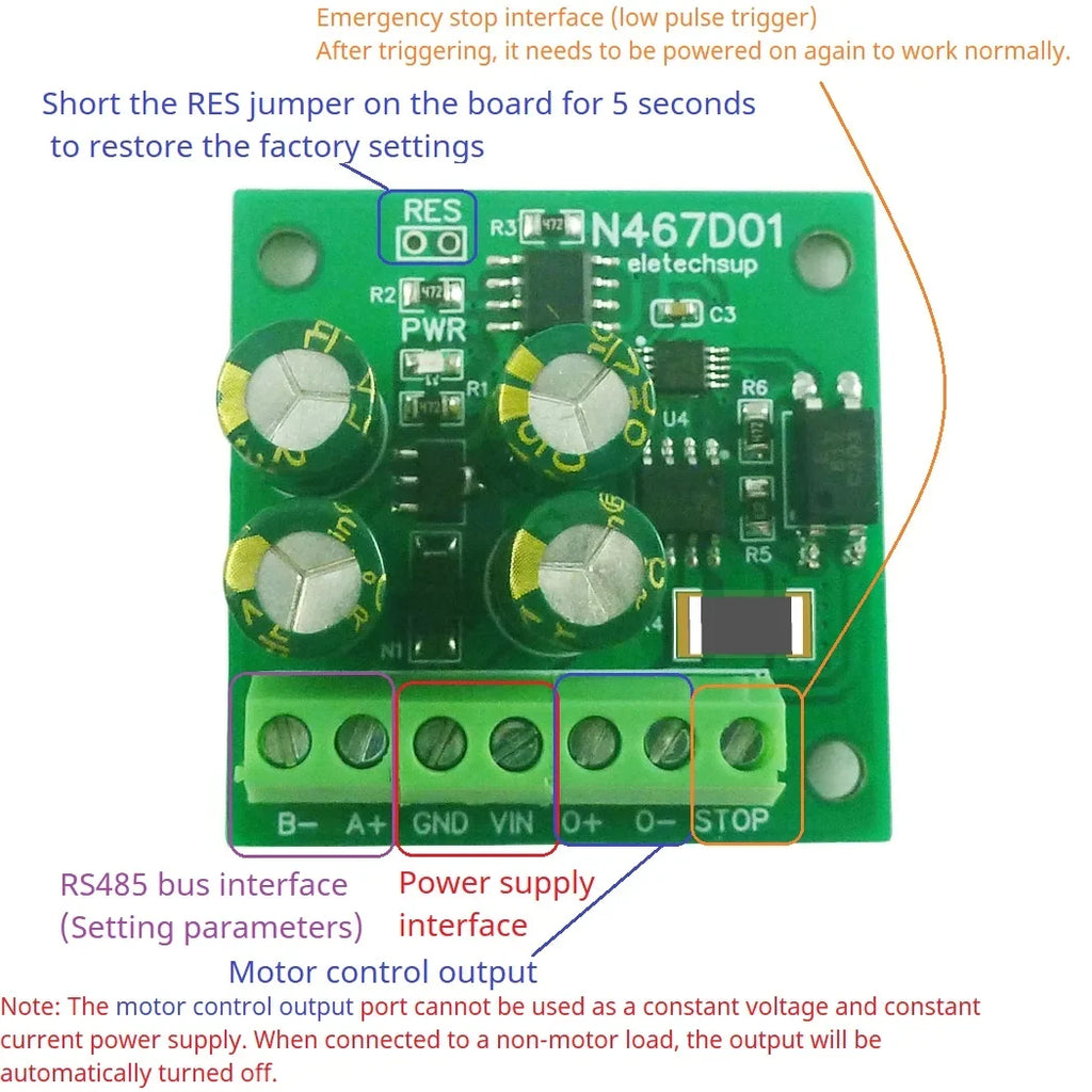N467D01 RS485 Modbus RTU DC Motor Driver – 8-30V 1-2A Forward Reverse Stop Delay Controller with 497-Day Timer for PLC Automation