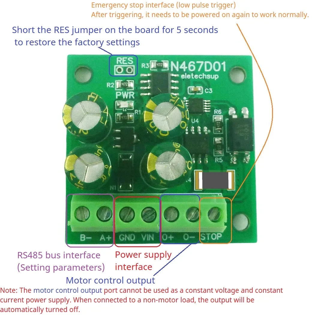 N467D01 RS485 Modbus RTU DC Motor Driver – 8-30V 1-2A Forward Reverse Stop Delay Controller with 497-Day Timer for PLC Automation