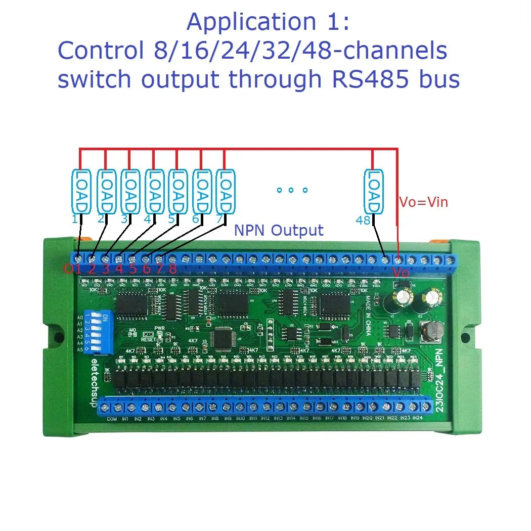 8/16/24/32/48CH Multifunction RS485 Remote IO Module – NPN/PNP DI-DO Expansion Board with DIN Rail & Modbus RTU for PLC Industrial Automation