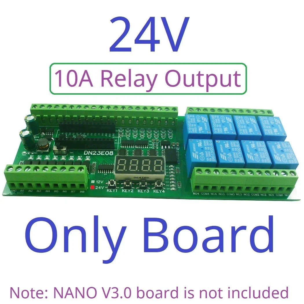 DN23E08 DN24F08 8DI-8AI-8DO IO Expansion Board for Arduino Nano V3.0 – RS485 Modbus RTU PLC Module with 4-20mA/0-10V Analog Input