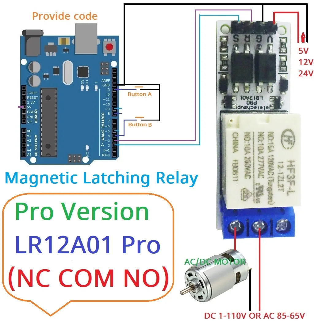 LR12A01 PRO DC 5V 12V 24V Bistable Self-locking Flip-Flop Latch Switch Board for Arduino ESP32 Magnetic Latching Relay Module