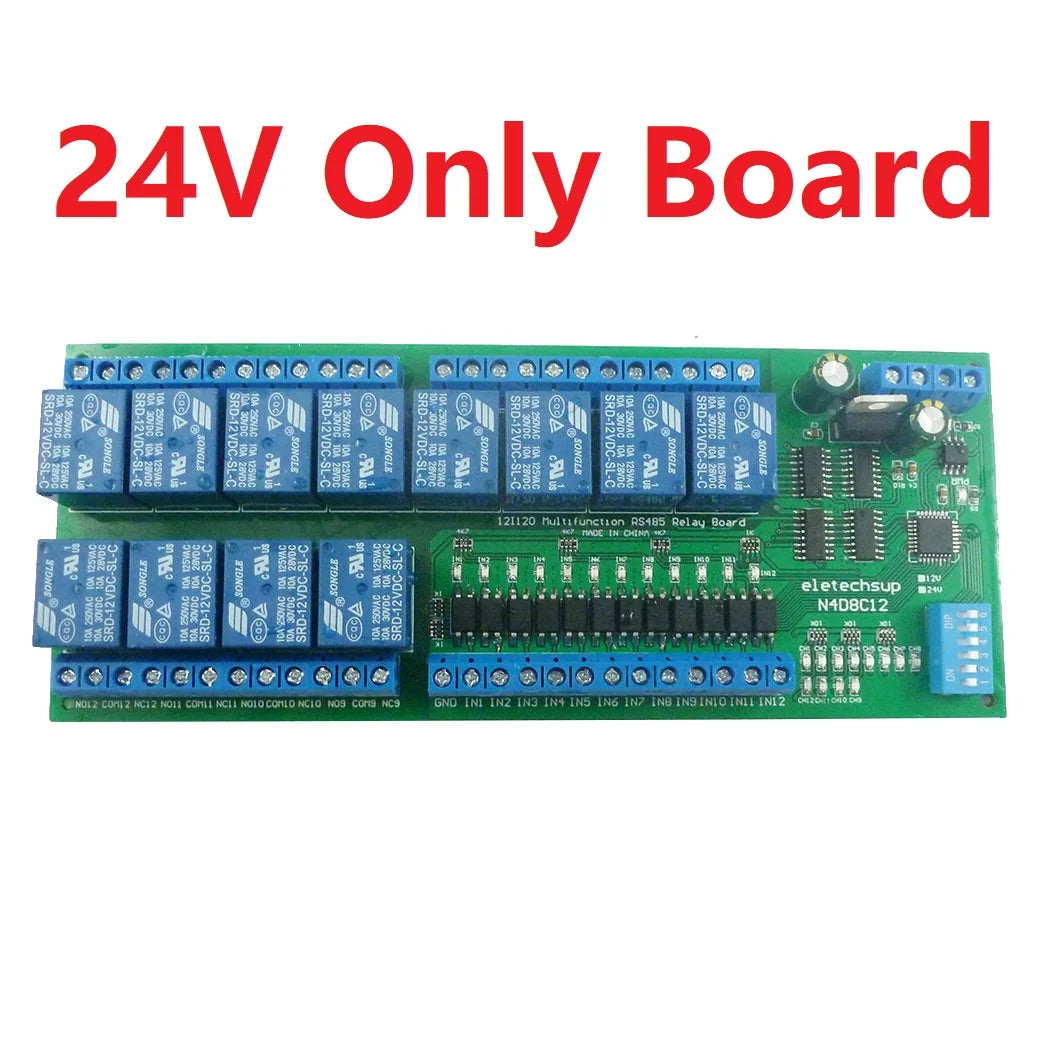 12CH RS485 Relay Module 12V/24V Modbus RTU DIN Rail Mount for PLC PTZ N4D8C12