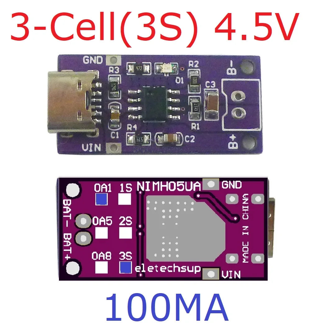 Type-C 1S 2S 3S NiMH Charger Module 1.5V/3V/4.5V CC/CV DC-DC NIMH05UA