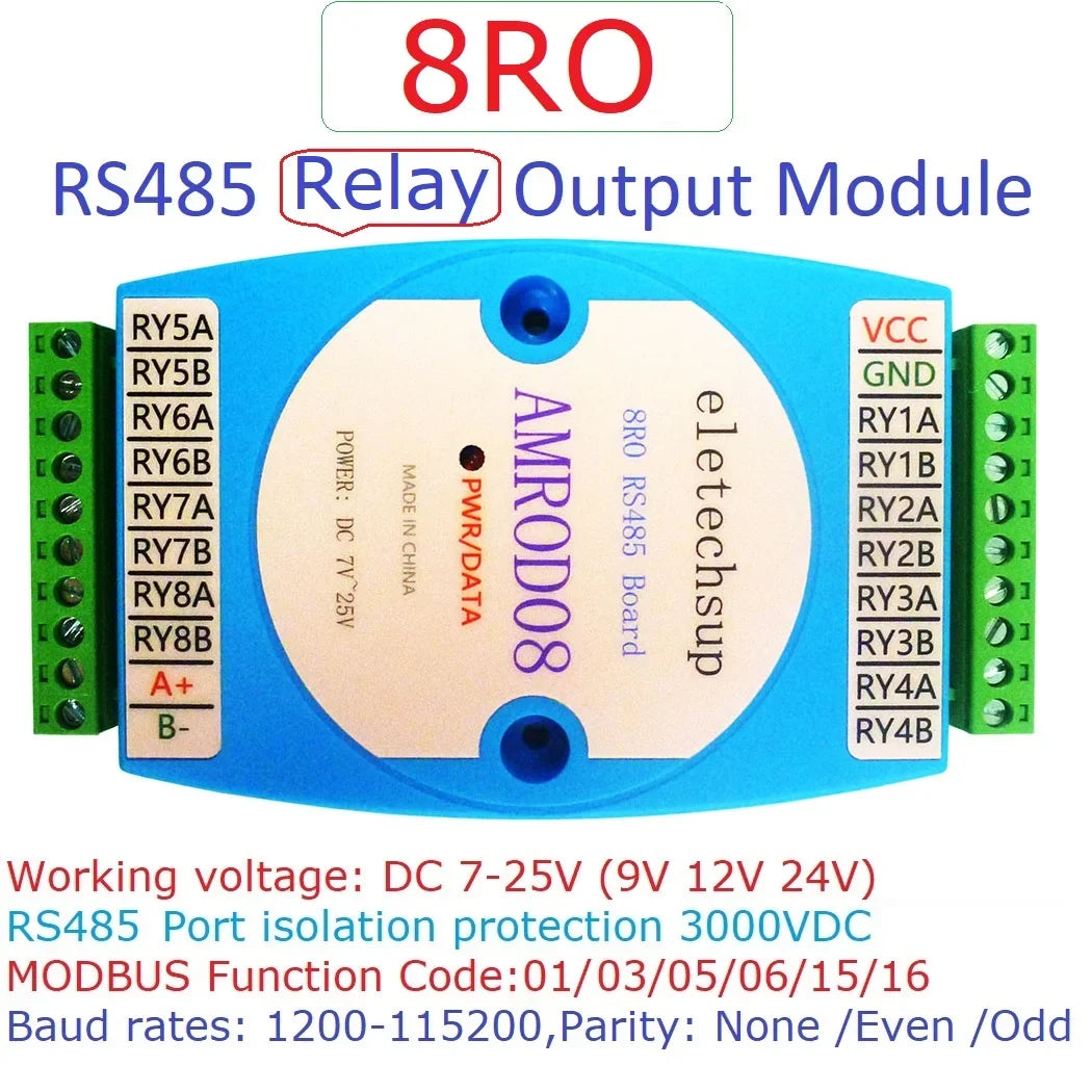 AMROD08 AMDOC16 AMDIB16 AMIOA08 8DI-8DO/16DI-16DO RS485 Modbus RTU PLC Expansion Board – DC 9-24V Isolated Digital I/O with 3000VDC Protection