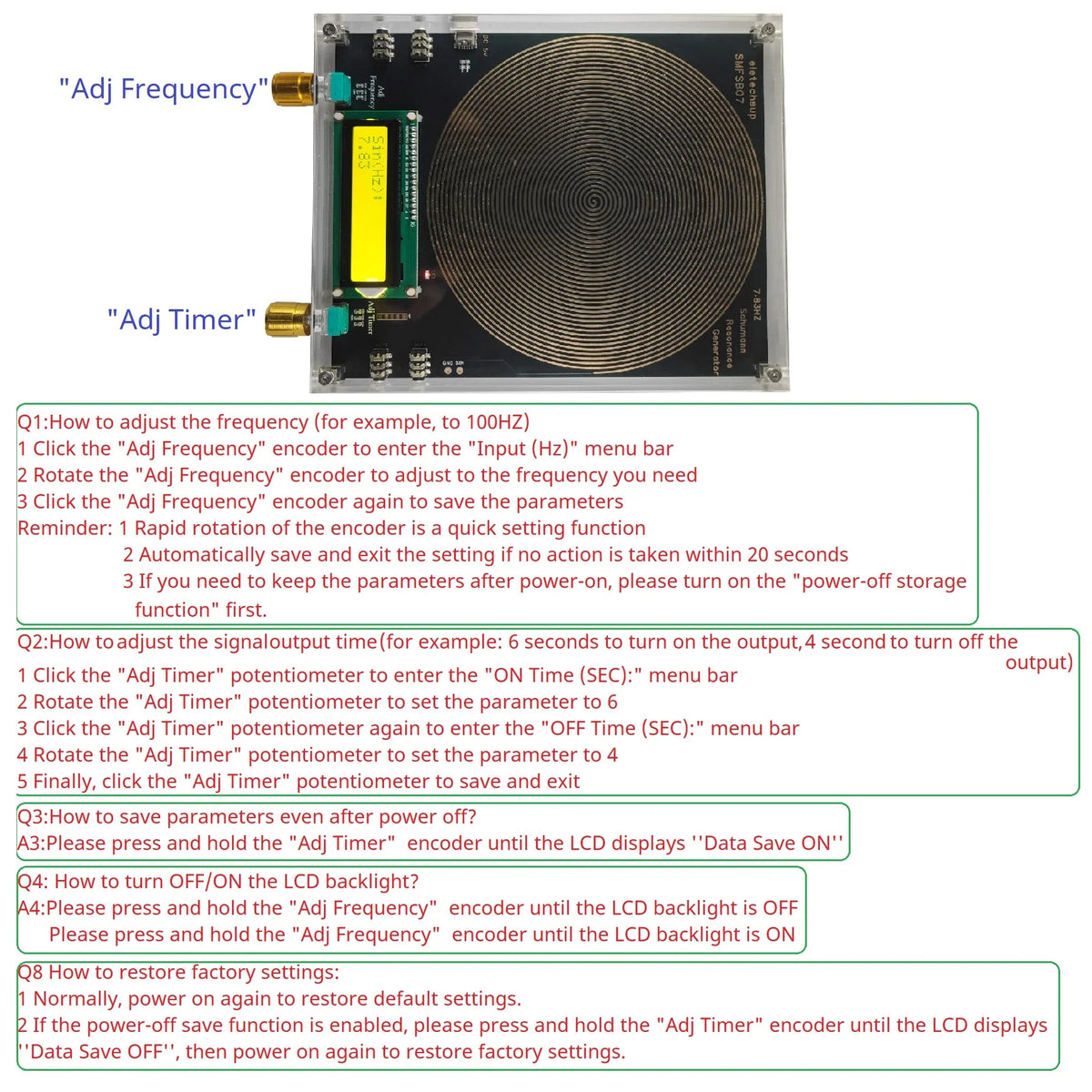 SMFSB07 4-Channel Schumann Resonance Generator – 0.01-100kHz Adjustable Pure Sine Wave with 150MM Onboard Antenna & Cycle Timer for Sleep Aid Meditation