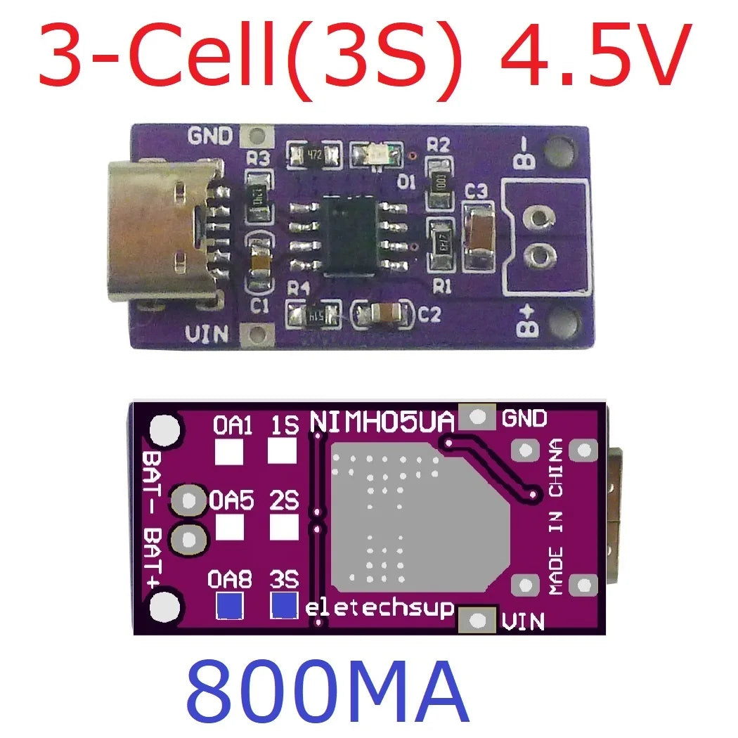 Type-C 1S 2S 3S NiMH Charger Module 1.5V/3V/4.5V CC/CV DC-DC NIMH05UA