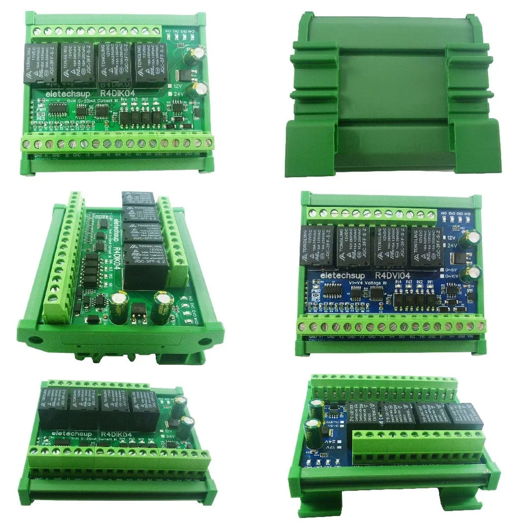 R4DIK04 R4DVI04 Modbus RTU RS485 Remote IO Module 4AI 4DI 4DO 4-20mA 0-20mA 0-5V 0-10V Relay Board 12V 24V