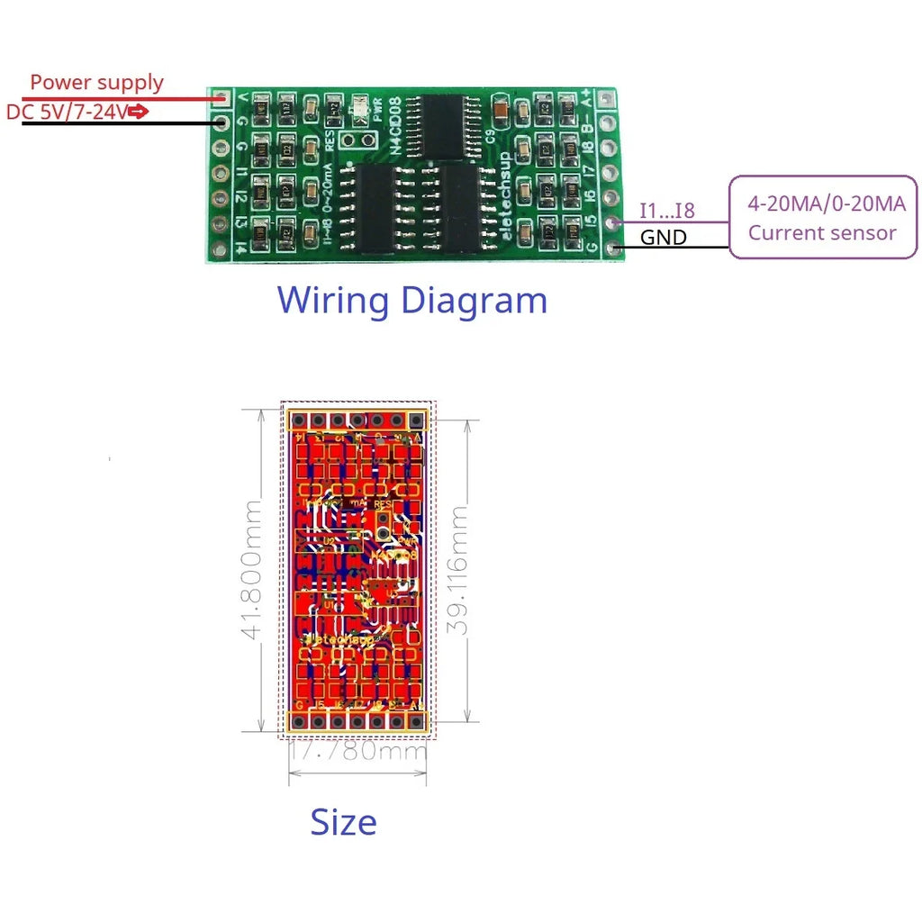N4CID08 N4VIG08 8AI Multifunction Analog Input Module – 0-5V/0-10V/4-20mA to RS485 Modbus RTU ADC Collector with 2.54mm Pin Header for PLC SCADA