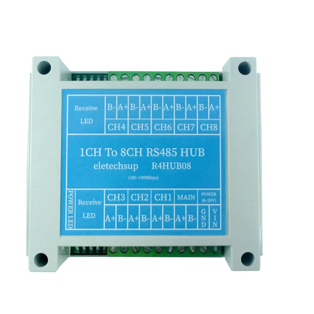 R4HUB08 8ch RS485 Hub Industrial Grade 485 Bus Repeater Signal for All 485 Bus Protocols Modbus Rtu Ascii PLC PTZ Camera