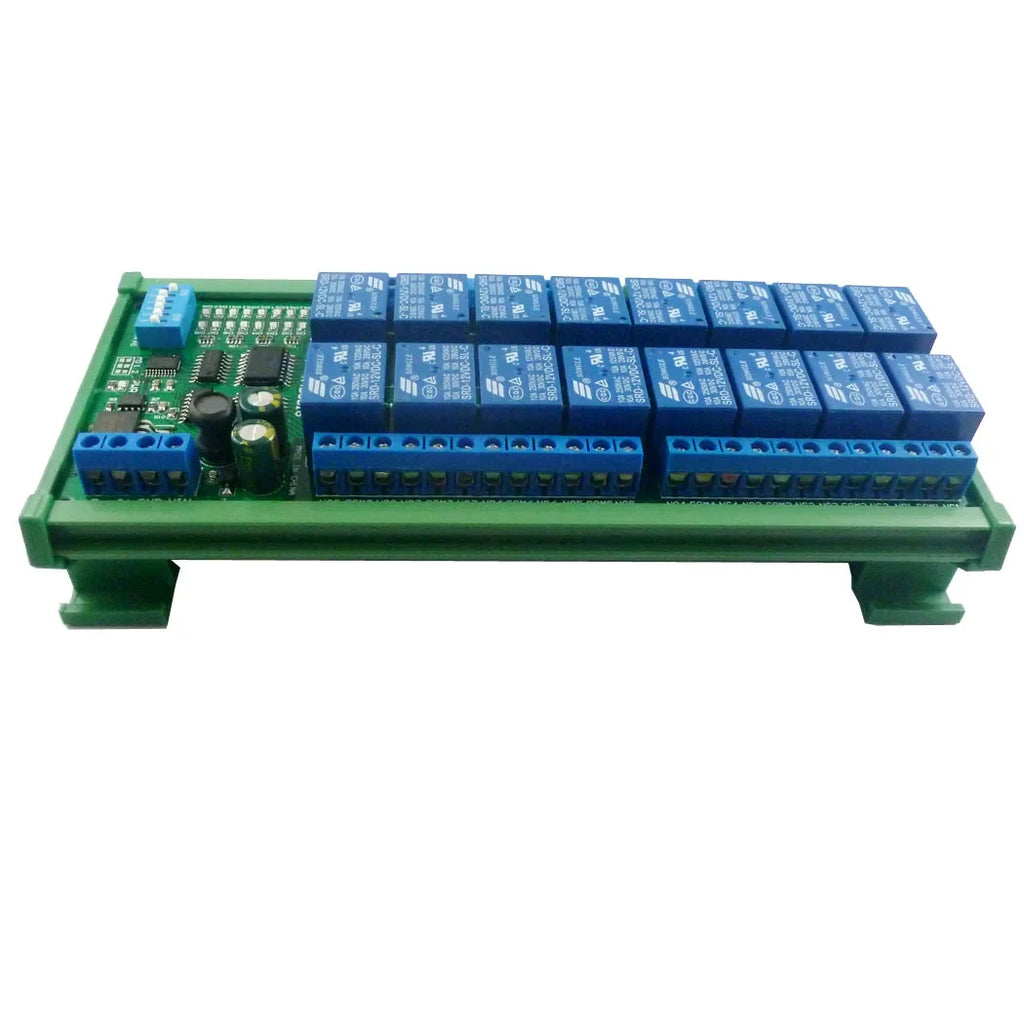 R4D3B16 16CH 10A DIN Rail Relay Module – RS485 Modbus RTU PLC Expansion Board with 6 Control Modes for Industrial Automation