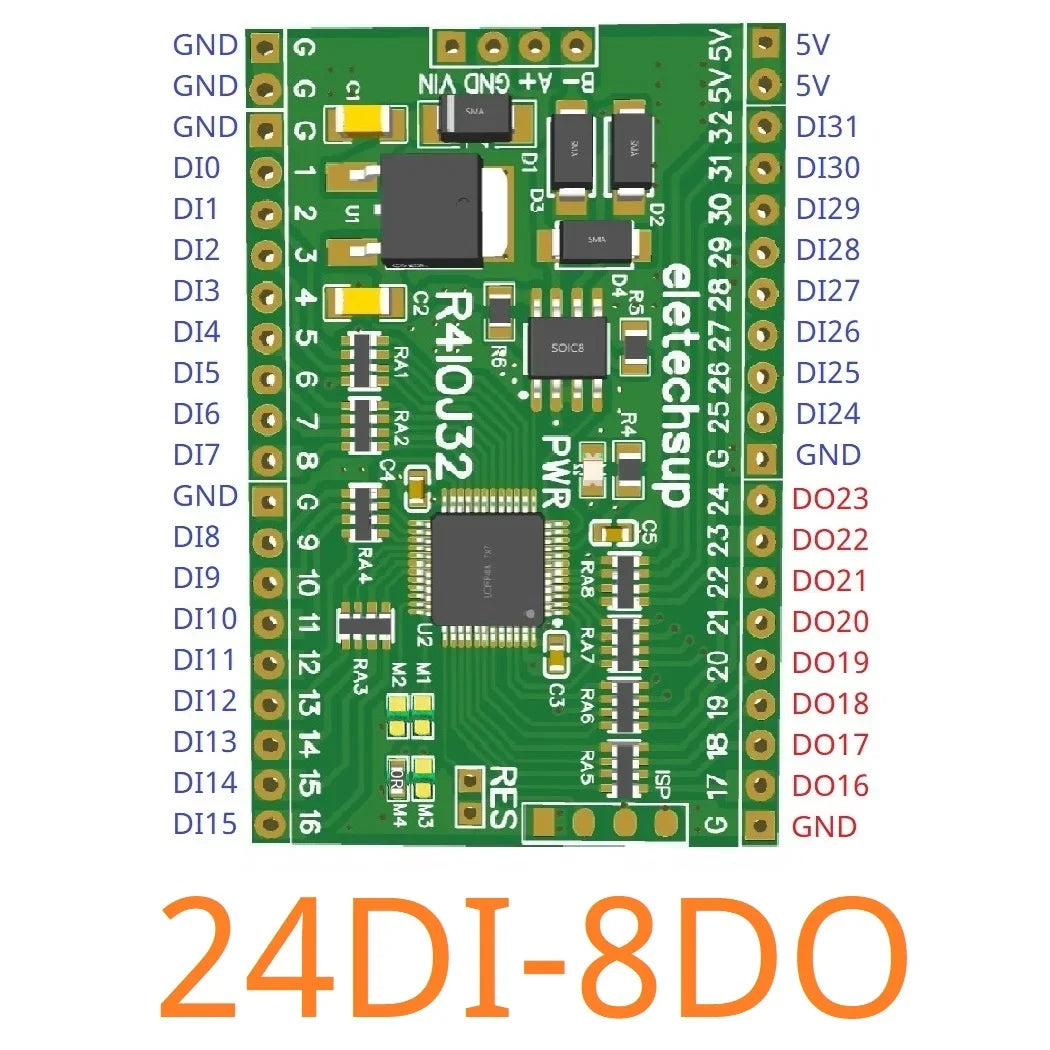 R4IOJ32 5 IN 1 32DI/32DO/16DI-16DO/8DI-24DO/24DI-8DO Modbus Rtu Digital 5V 3.3V TTL IO RS485 2.54mm Pin Core Board